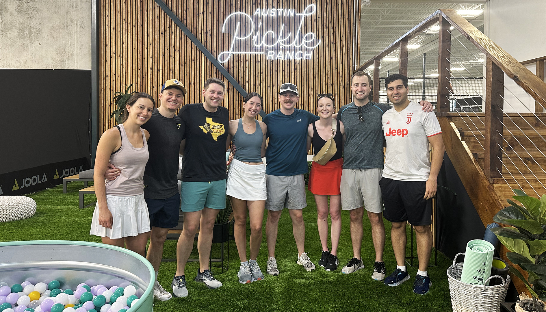 Group photo of the ophthalmology residents playing pickle ball.